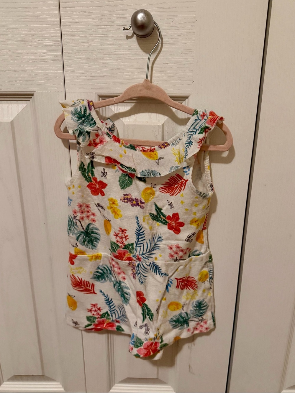 Zara White Floral Sleeveless Romper with Multicolor Print